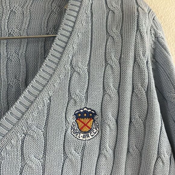 Fairway & Greene Blue Cable Knit Sweater Size Medium 100% Cotton V Neck - Picture 3 of 8